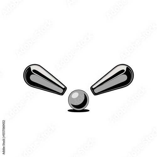 Pinball machine flippers and ball in classic arcade style  