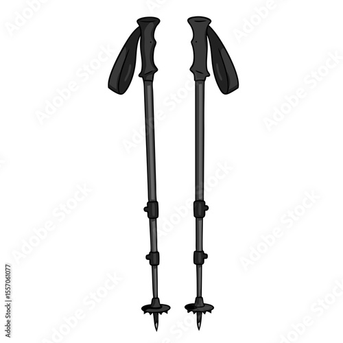 Vector illustration of folding trekking poles with rubber handles and spikes, isolated on transparent background
