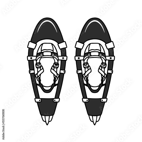 Vector icon of bear paw style snowshoes with straps, winter hiking gear, isolated on transparent background