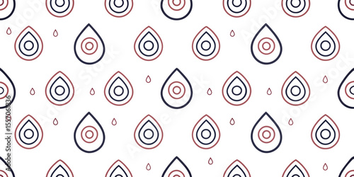 Seamless Teardrop Pattern: A modern design showcasing a pattern of elegant teardrop shapes, rendered in a symmetrical, appealing arrangement. Each teardrop boasts a nested circular design.