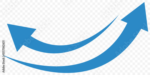 Set of long blue curve arrow icon vector . blue curve arrow icon set. long arrow icon set. curve arrow vector illustration. Curved or arch arrow icon isolated on Transparent Background. EPS 10.