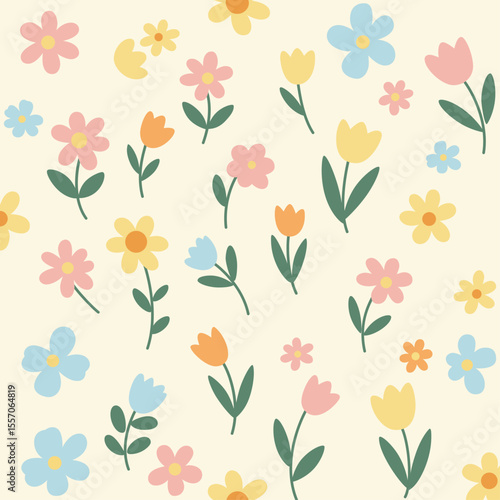 Wallpaper Mural seamless pattern with tulips Torontodigital.ca