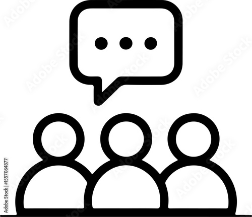 Three people icons with a speech bubble above indicating communication or discussion