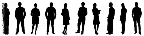 Set of black silhouette illustrations of multiple people standing