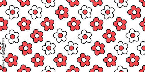 Floral Fantasia: A vibrant and lively illustration of red and white flowers in a delightful and cheerful pattern, blooming with playful charm, ideal for designs.