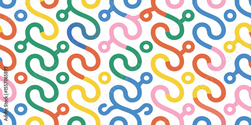 Colorful Geometric Link Pattern: A playful arrangement of interconnected geometric links in vibrant colors creates a seamless pattern, embodying fluidity and connection.
