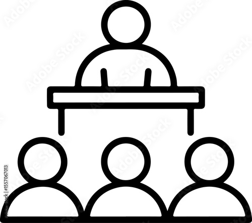 Simple line icon representing a speaker addressing an audience in a meeting