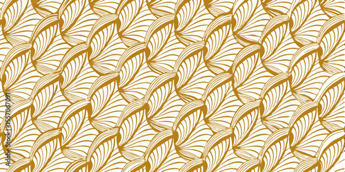 Golden Leaf Pattern: Elegant, repeating pattern of stylized golden leaves, perfect for design projects needing a touch of luxury and sophistication. 