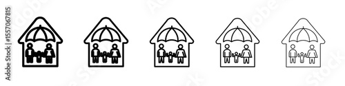 family safe at home icon vector outline symbol or illustration