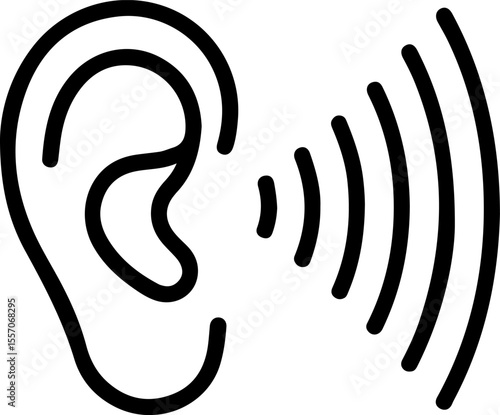 Simple black outline of an ear receiving sound waves or signals