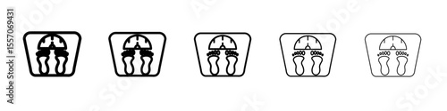 Footprint on weight scale icon vector outline symbol or illustration