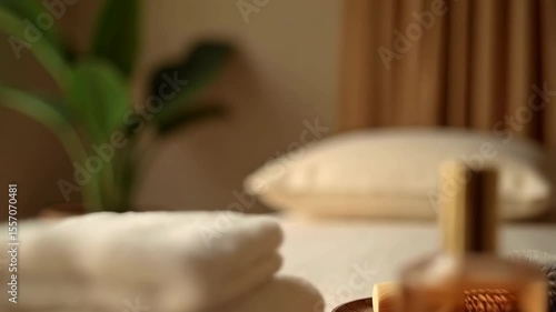 Relaxing fragrance display with candles and flowers in a serene setting