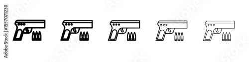 Gun with ammunition icon vector outline symbol or illustration