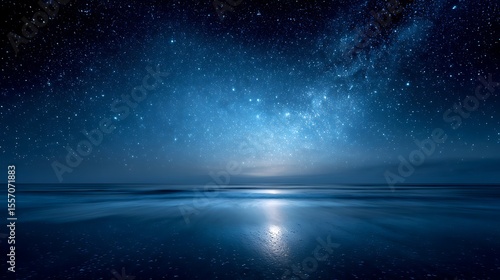 天の川が照らす静寂の海辺の夜景
