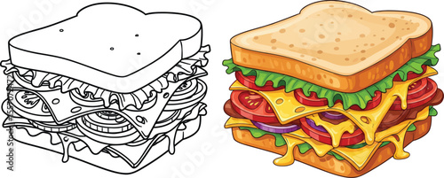 Delicious Sandwich: Color and Outline Versions for Activity