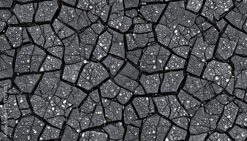 Seamless cracked asphalt pattern resembling a mosaic with flat-lay presentation offering a unique, textured background
