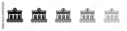 Hydroelectric dam icon vector outline symbol or illustration