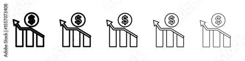 Increase money icon vector outline symbol or illustration