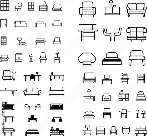 furniture icons sofa icon couch icon chair icon armchair icon dining table icon coffee table icon side table icon bed icon bunk bed icon headboard icon mattress icon wardrobe icon clo