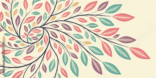 Delicate Branch Spiral: A meticulously crafted tree branch spiral with colorful leaves, inviting viewers to get lost in its captivating design.