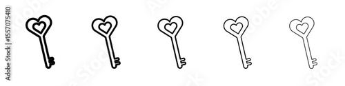 Love key icon vector outline symbol or illustration