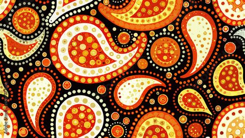 Vibrant Paisley Pattern with Detailed Dots and Warm Color Palette