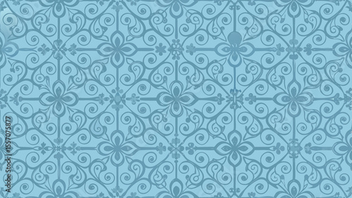 Intricate Floral Scrollwork Pattern on a Light Blue Background Exquisite Textile Design Inspiration