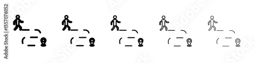 Man going to destination icon vector outline symbol or illustration