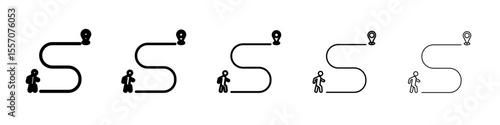 Man going to destination icon vector outline symbol or illustration