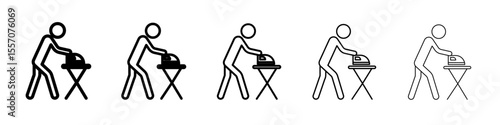 Man iron clothes icon vector outline symbol or illustration