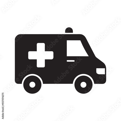 Ambulance Icon Black Silhouette on White Background Emergency Vehicle Medical Transport Healthcare Symbol First Aid Rescue Service Urgent Care