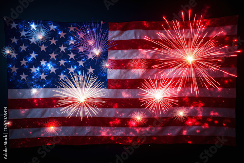 american flag with fireworks in the background