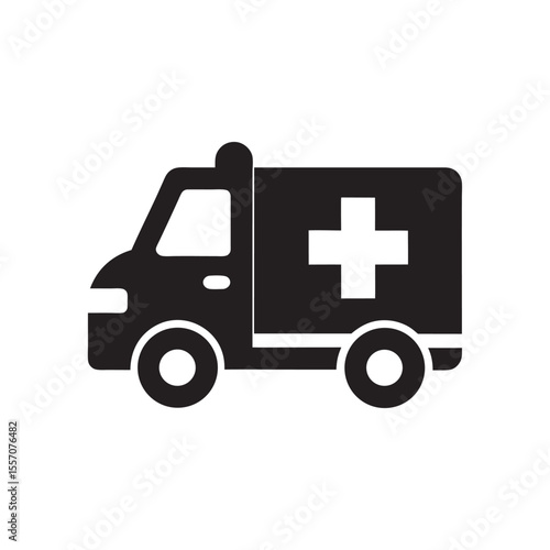 Simple Black and White Ambulance Vehicle Icon for Medical Emergency Services and Healthcare Assistance Designs