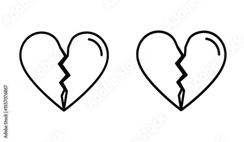 GX  (two black filled heart icons, broken heart, love symbol, cracked heart icon, heartbreak, simple flat vector icon90).eps