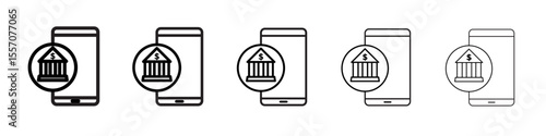 Mobile Bank icon vector outline symbol or illustration