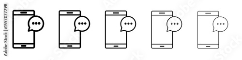 mobile with chat bubble icon vector outline symbol or illustration