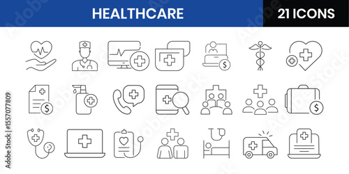 Healthcare Icons: Minimalist Line Art Set for Medical Websites and Apps