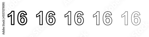 number 16 icon vector outline symbol or illustration