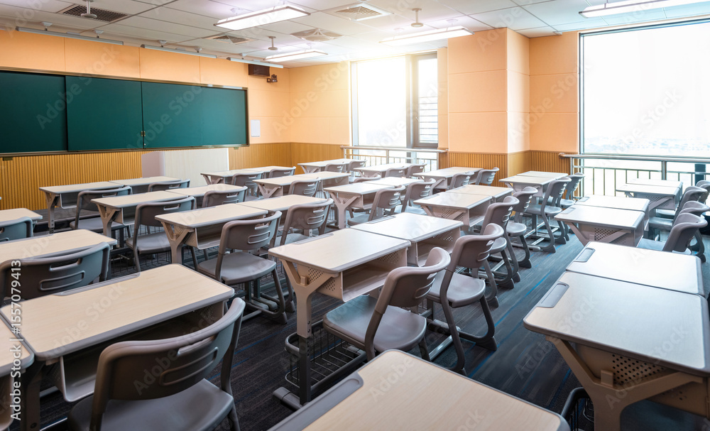 Modern classroom with desks and chairs Modern classroom with desks and chairs