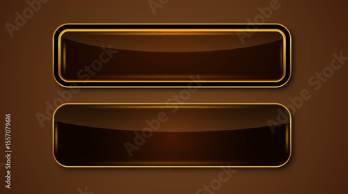 Gold rectangle isolated button. Golden design for empty emblem. Glossy golden metallic shape. 3D realistic vector shiny button