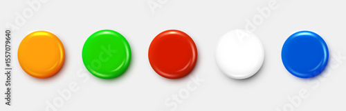 Set of 3d Realistic round plastic Glossy Buttons or Badges. Vector illustrator