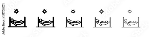 Person relaxing on hammock icon vector outline symbol or illustration