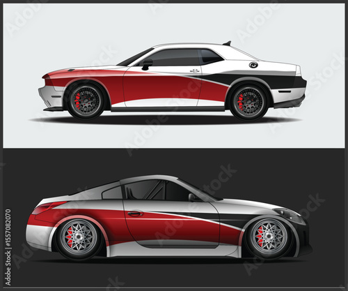 Two Sport Car Designs with Red and White Graphics