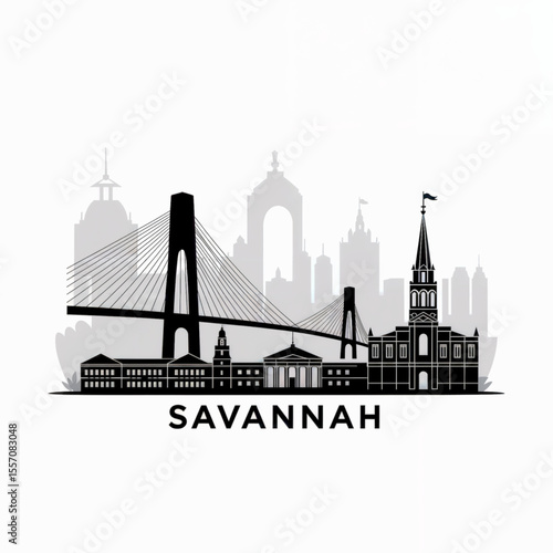 Savannah Skyline Silhouette — Historic Georgia Coastal City Vector Illustration