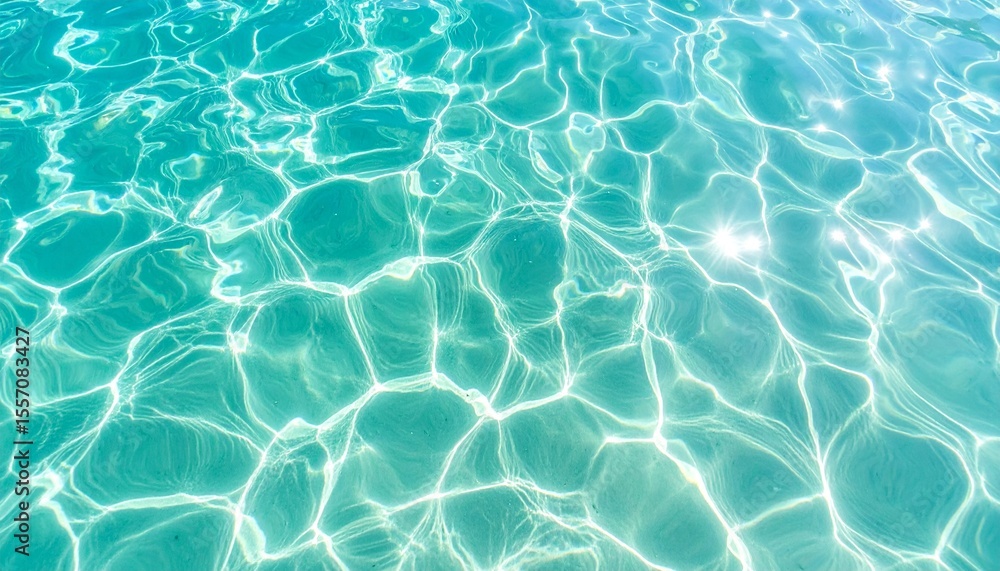 Obraz premium Clear turquoise water surface with bright sun caustics creating serene patterns