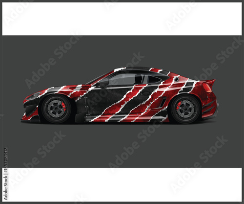 Red and White Racing Car Wrap Design Side