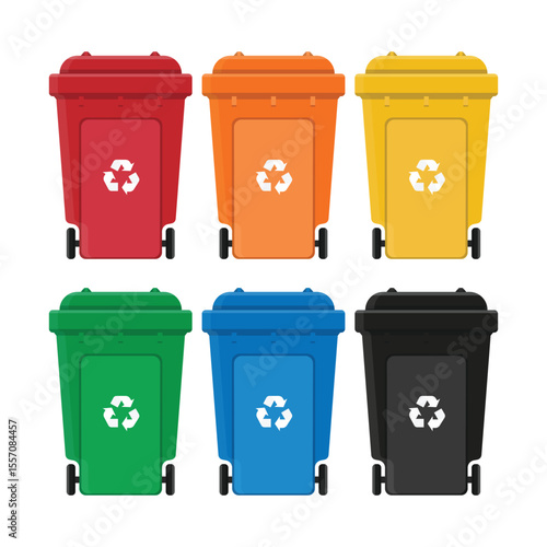 Colorful recycle bins vector for sorting waste and promoting a clean environment on a white background
