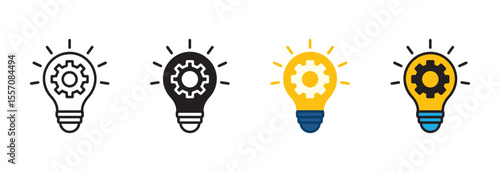Light bulb with gear cogwheel icon set. con symbol of idea, inspiration, creativity, solution, engineering. Vector illustration.
