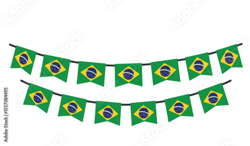 Brazil flag garland, pennants on a rope for party, carnival, festival, celebration, National Day of Brazil, bunting decorative pennants, vector illustration