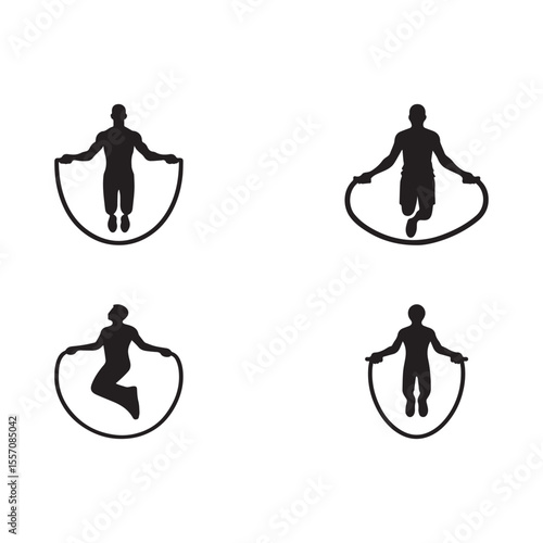 Silhouettes of man playing jumping rope vector on white background	